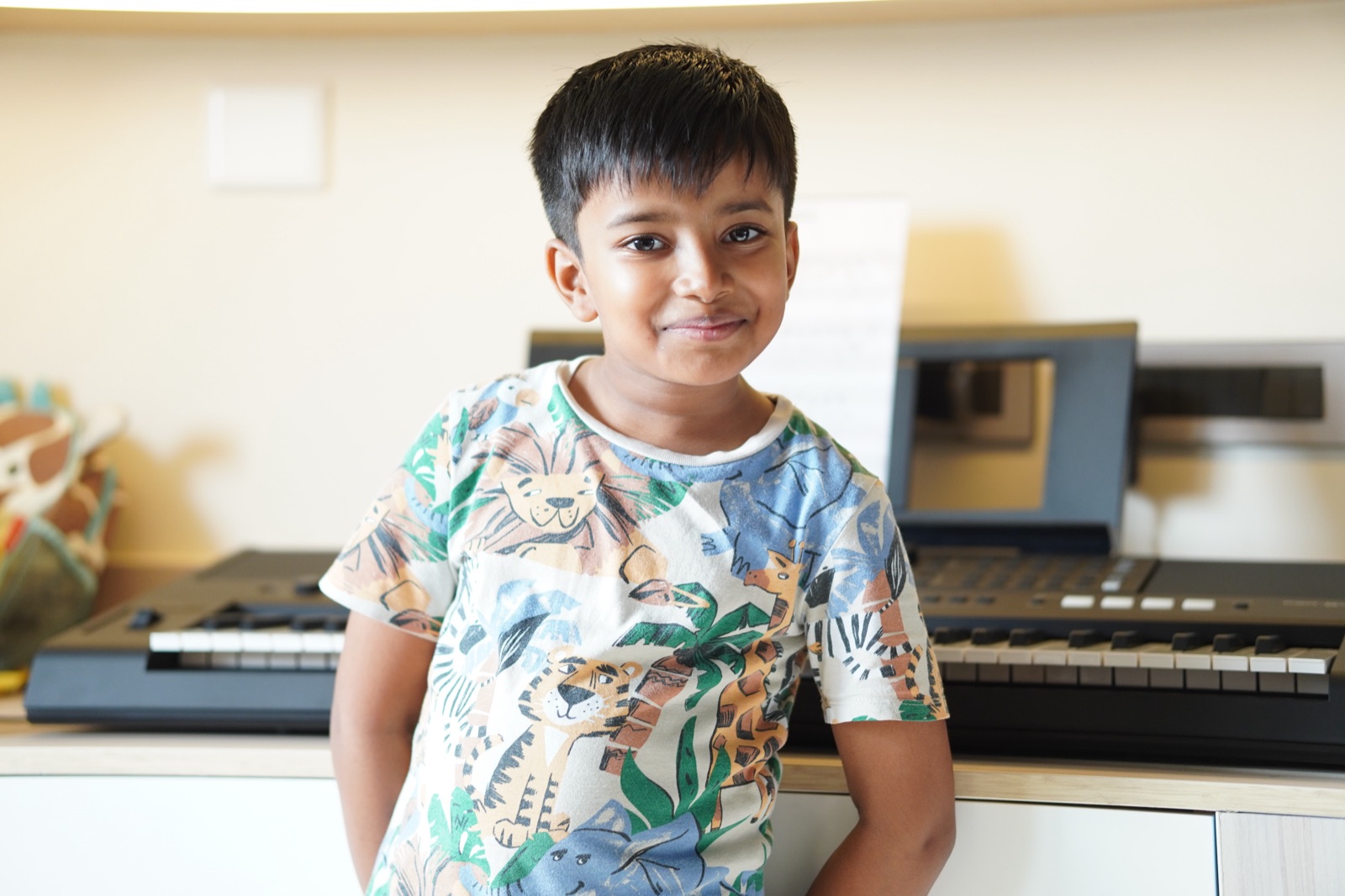 Young pianist at the keyboard
